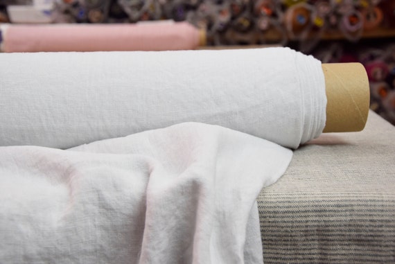 Pure 100% Linen Fabric "Gloria Whisper Blue Gray" 200gsm (5.9oz/yd2). Very pale. Naturally wrinkled. Washed, Pre-shrunk. IN STOCK.