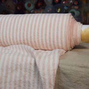 100% Linen Fabric &quot;Aurora Blush Pink Bengal Stripe&quot; Subtle Rose, 160gsm (5oz/yd2), Stonewashed, Full Pre-Shrunk. Premium Quality. IN STOCK!