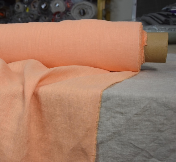Linen Fabric - "Gloria Vivid Peach", 200gsm (5.9oz), 100% Pure, Gorgeous, Bright, Cheerful Hue! Soft & Washed, Ready to Ship! IN STOCK!