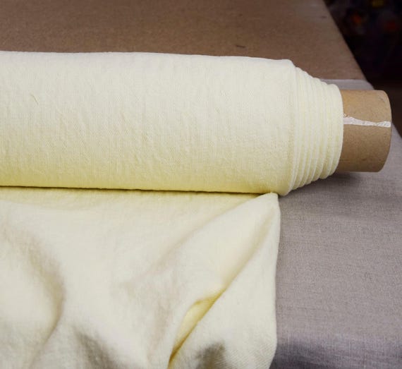 Natural Linen Fabric - "Ramona Papyrus", Heavyweight 460gsm (13.6oz), 100% Pure, Beige/Yellow, Eco-Friendly, Pantone 11-0107. IN STOCK!