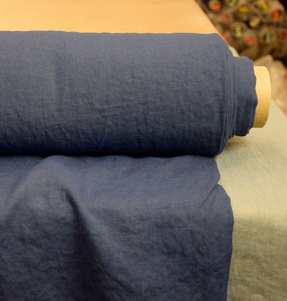 Linen Fabric - "Margarita Navy Blue", 200gsm (5.9oz), 100% Pure, Muted Dark Blue, Rich, Premium, Pre-shrunk, Ready to Ship! IN STOCK!