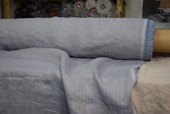 Linen Fabric "Imra Blue-Gray Denim" 230gr/m2 (6.8oz/yd2). Linen Denim Gray-Blue. Washed-softened, pre-shrunk. High Quality. IN STOCK!