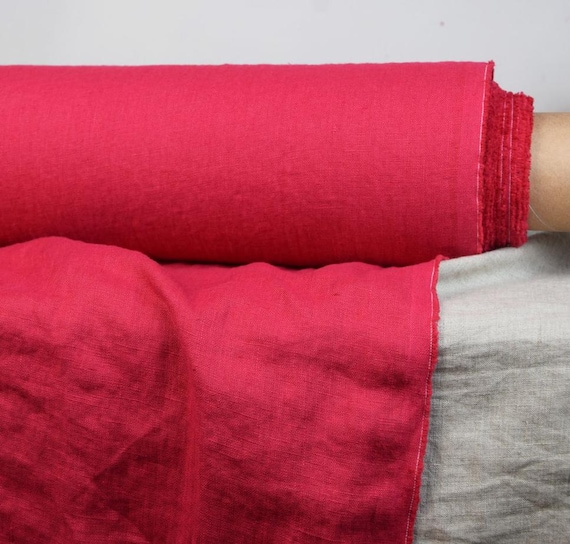 Linen Fabric - "Gloria Azalea Red", 200gsm (6oz), Medium Weight, Softened & Washed, 145cm (57") Wide, High Quality, Red Fabric, IN STOCK!