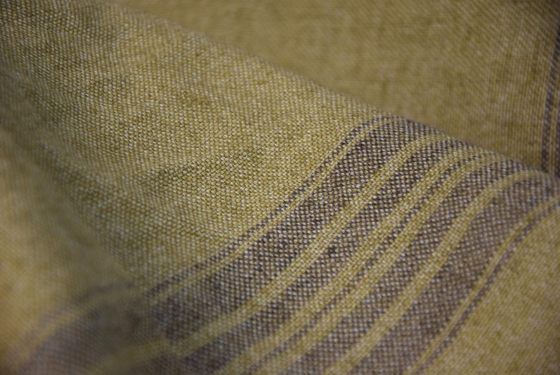 Eco-friendly heavy thick material. WashedPre-shrunk 100/% linen fabric Pera Brown Stripe 350gsm French grain sack pattern