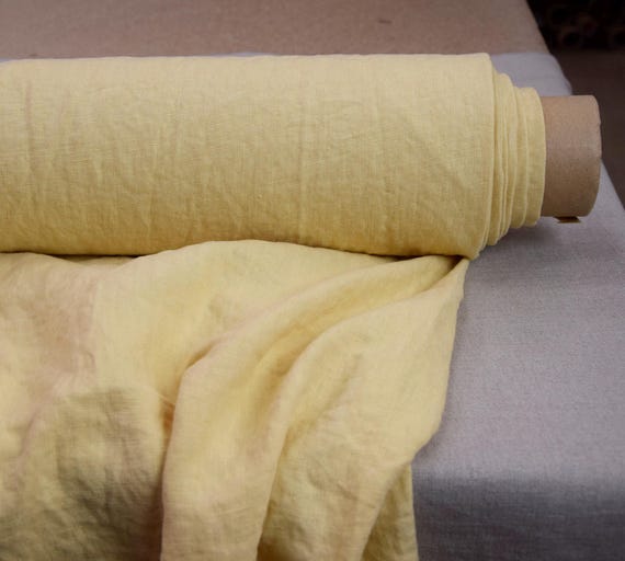 Linen Fabric - "Gloria Elfin Yellow", Soft, Light Pastel Mellow Shade, 200gsm (6oz), 100% Pure, Pantone 11-0620, Premium Quality, IN STOCK!