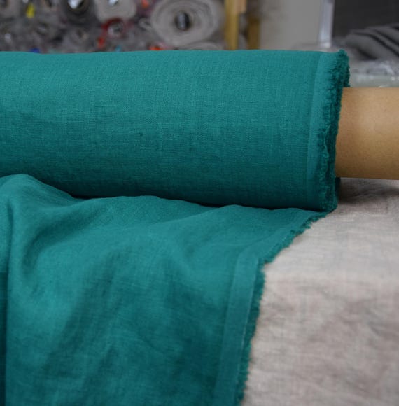 Fabric Linen - "Gloria Emerald Green", 200gsm (5.9oz), Beautiful Tightly Plainly Woven Texture, Premium, Preshrunk, 100% Pure, IN STOCK!