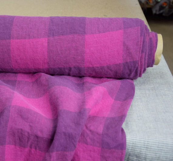 Linen Fabric - "Margarita Rose Violet Gameboard Check", 200gsm (6oz), 100% Pure Linen, 8cm Check, Pantone 17-2624, Ready to Sew! IN STOCK!