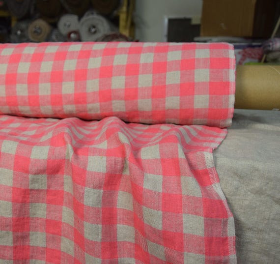 Pure 100% linen fabric "Stella Bright Pink Gingham" 190gsm. Checks 2cm gingham. Washed, softened. Temporarily OUT OF STOCK.