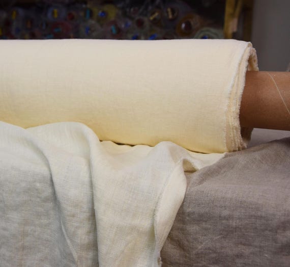 Linen Fabric - "Gloria Vanilla", Yellowish Cream Ivory, Densely Woven, 200gsm (6oz), 100% Pure, Middle Weight, Natural Beauty, IN STOCK!