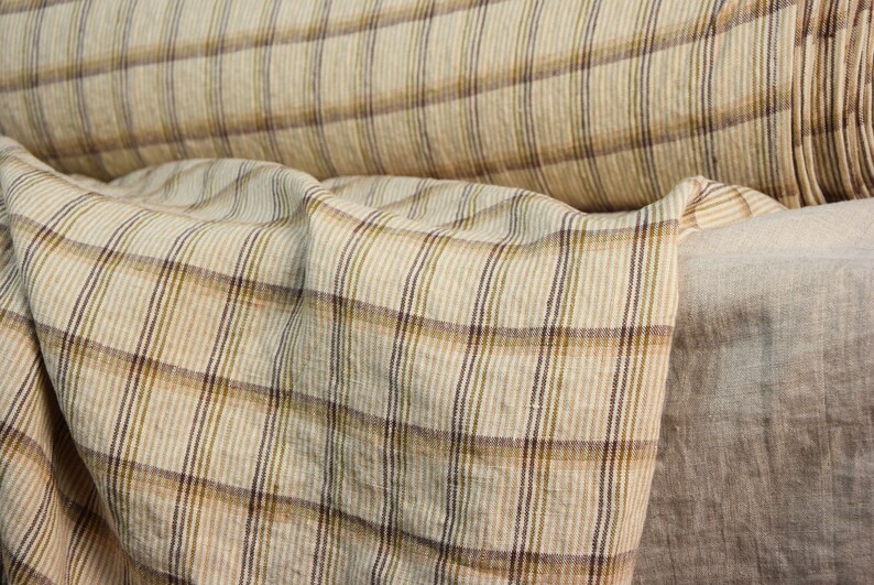 Softened-washed Beige-brown colors The last piece 1.90x1.45m Pure 100/% linen fabric Montana Windowpane Checks Beige 235gsm 75x57!