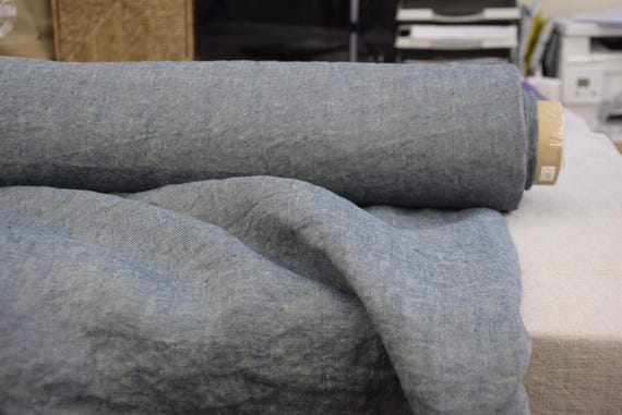 Pure 100% Linen Fabric Margarita Dark Blue Melange  200gsm(6oz/yd2). Professional Washing & Softening, Premium Quality. By the Yard/Meter.
