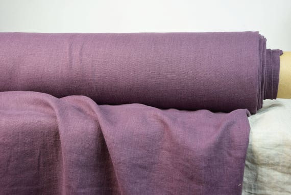 Linen Fabric "Gloria Amethyst" 200gsm (5.90 oz/yd2). Pure Linen, 100% Linen. Dark purple. Mid-weight linen fabric. Washed linen. IN STOCK.
