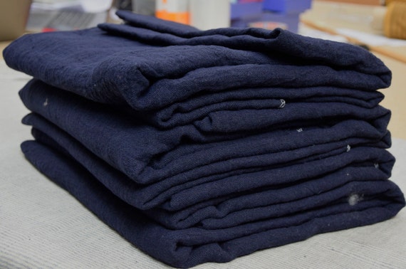 Temporarily OUT OF STOCK. 100% linen fabric Julia Deep Well 210gsm (6.20 oz/yd2). Pantone 19-3713 color - very dark deep blackened indigo.