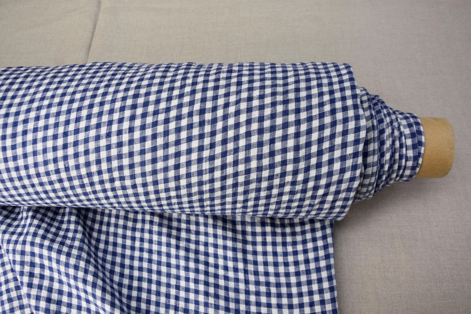 100% Pure Linen Fabric Aurora Blue Gingham, Premium Quality ...