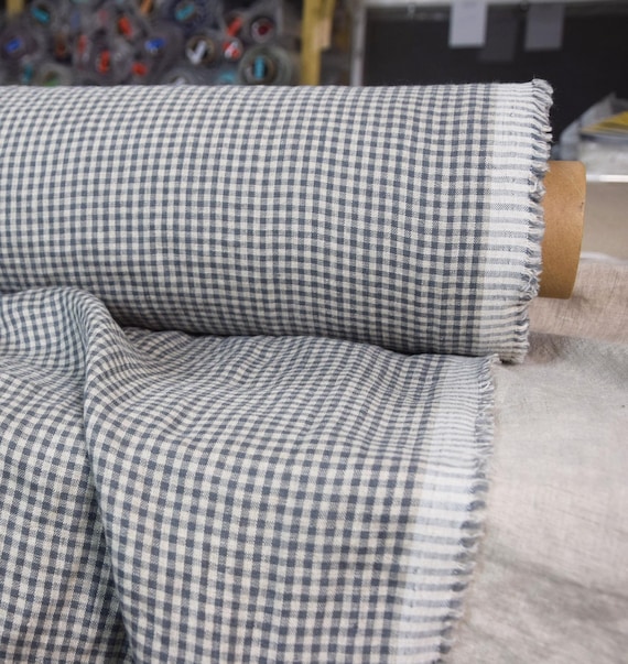 Linen Fabric "Augusta Gray Gingham", 3mm Check, 145gsm, 100% Pure, Soft, Washed, Lightweight, Classic, Flax/Gray, Ready to Ship! IN STOCK!