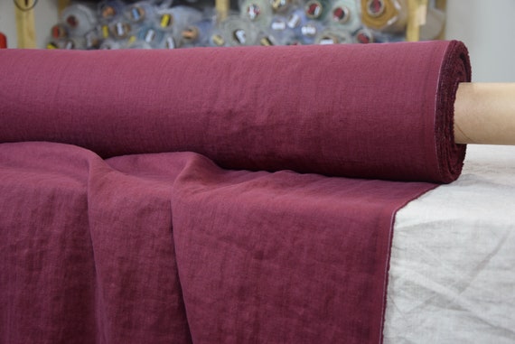 Pure 100% Linen Fabric "Gloria Burgundy" 200gsm (5.9oz/yd2). Luxurious Medium Weight, Breathable, Durable. In Bolts. WHOLESALE.