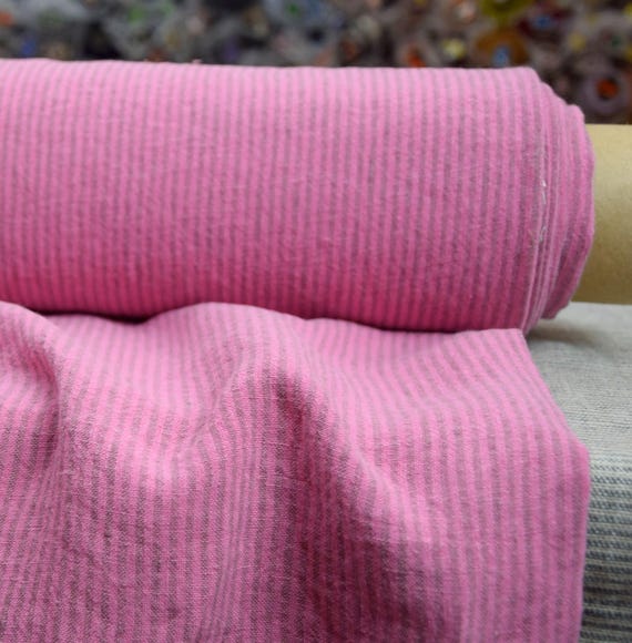 Linen Fabric - "Elba Precious Pink Candy Stripe" Premium Mid-Weight 200gsm/6oz, Pre-shrunk, Creased, OOAK desigh by Linengraphy! IN STOCK!