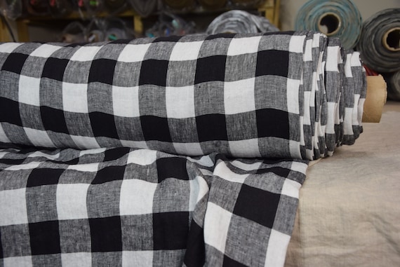 100% linen fabric Margarita Chessboard Check Black-White 190gsm. 4.50cm checks. Washed-softened.OUT OF STOCK. Only a sample is available.
