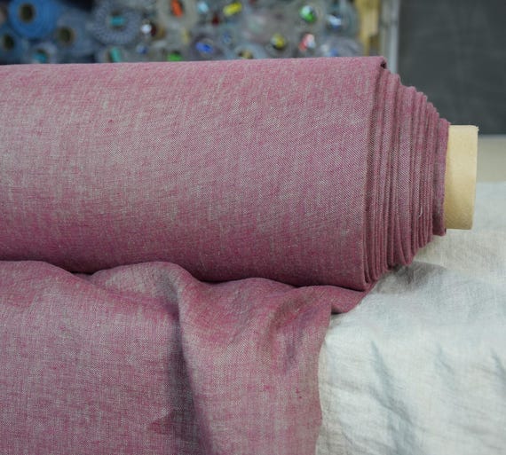 Linen Fabric "Burgundy Chambray Margarita", 100% Pure, Soft, Prewashed, 190gsm, Beautiful Texture, Premium Textile, Ready to Sew, IN STOCK!