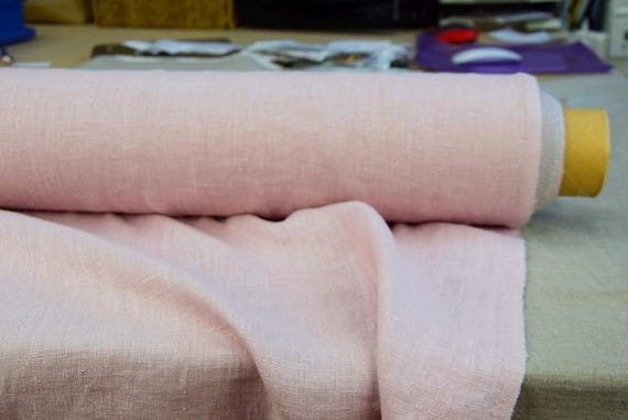 100% Linen Fabric Luna Dogwood Pink. Heavyweight 290gsm/9oz. Soft Rose color Washed Preshrunk Premium Softened Linen By the Yard.