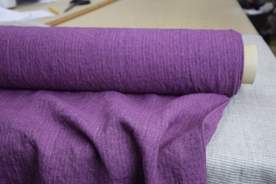 Linen Fabric "Margarita Dark Magenta Striped" 200gsm/6oz/yd2. Dark Purple. Premium Quality. Pure Linen. Pre-shrunk, Washed, Soft, IN STOCK.