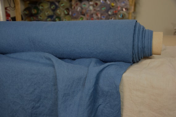 Linen Fabric "Gloria California Blue", Pure 100% Linen, Mid-weight 200gsm (6oz/yd2). Substantial Nice Material, Preshrunk, Soft. IN STOCK.