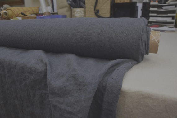 100% Linen Fabric Luna Anthracite. Heavyweight 290gsm/9oz. Dark Gray Premium Stylish Soft Creased Linen Material By the Yard.