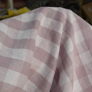 Tymczasowo NIEDOSTĘPNE. Tkanina lniana/bawełniana 48/52% Olivia Mauve Gingham 160gsm (4.70 oz/yd2). Lawendowa i biała kratka 2.5 cm (1").