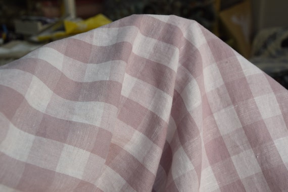 Temporarily OUT OF STOCK. Linen/cotton 48/52% fabric Olivia Mauve Gingham 160gsm (4.70 oz/yd2). Lavender and white 2.5cm (1") checks.
