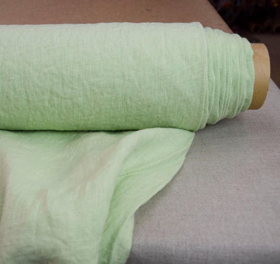 Fabric Linen "Gloria Canary Green" 100% Pure, 200gsm (6oz), Prewashed, Gorgeous, High Quality, Naturally Wrinkled Rumpled Texture, IN STOCK!
