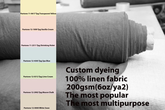 CUSTOM DYEING 100% linen fabric 200gsm (6oz/yd2). Gloria - the most popular linen fabric.  Pantone pale pastel colors pallette No 28.