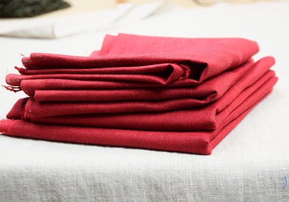 100% Linen Remnant Sale: Warm Brownish-Red 190gsm(5.8oz/yd2). Russet Linen Offcuts Sale. Limited-Time Offer. Warm, earthy red color.