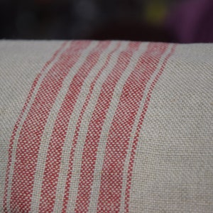 IN STOCK. 100% linen fabric Pera Natural Red Stripe 350gsm. French grain sack pattern. Pre-shrunk. Eco-friendly heavy and thick material. image 5