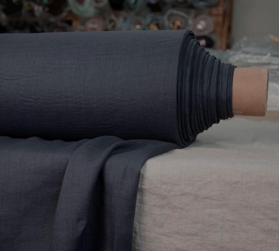 Elegant Soft Thin Linen Fabric - "Aura Dark Gray-Purple", Washed, Preshrunk, Lightweight 125gsm, Airy & Drapey, Muted Purple-Gray, IN STOCK!