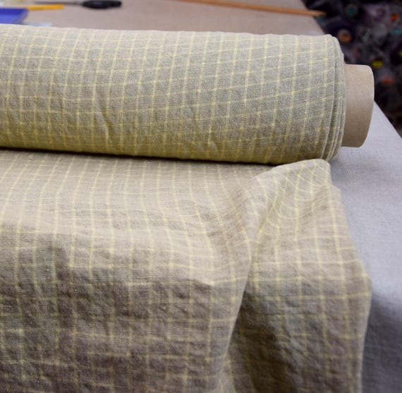 Yellow Graph Check Linen Fabric - Hera, 215gsm (6.4oz), 12mm Grid Checkered, Medium Weight, Premium Quality, IN STOCK!