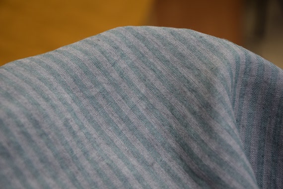 Temporarily OUT OF STOCK. Pure 100% linen fabric Aurora Teal/Gray Candy Stripe 160gsm(4.80oz/yd2). 4mm stripe. Washed pre-shrunk.
