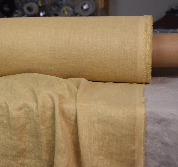 Linen Fabric "Serena Laguna Yellow" Lightweight 95gsm, Soft, Pre-Shrunk, Mellow Light Yellow, 100% Pure, Semi-Sheer for Curtains, IN STOCK!