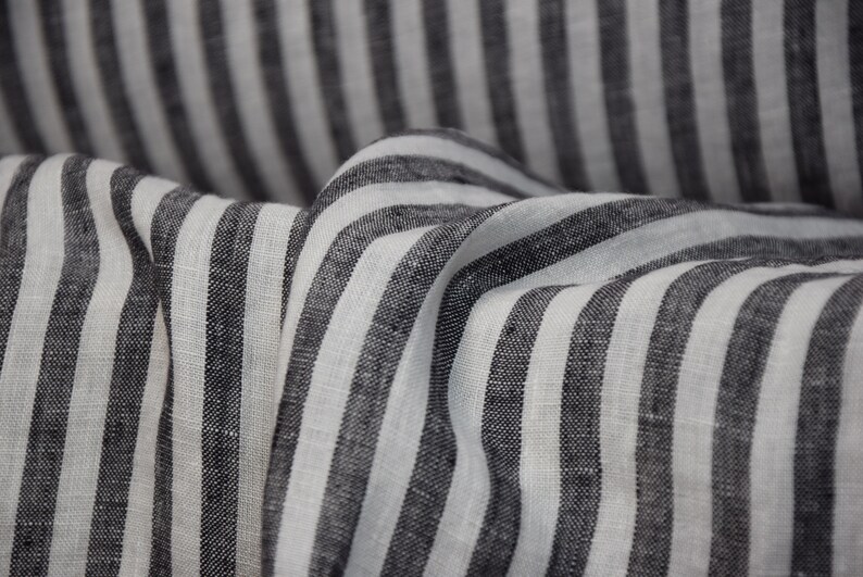 Pure 100% Linen Fabric Aura Bengal Stripes Black White 125gsm. - Etsy