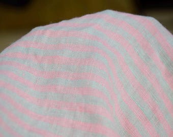 "100% Leinen ""Aurora"" Pink & Grün gestreift 6 mm Meterware. Leichtgewicht 160gsm, weich, vorgeschrumpft, natürlich geknittert.