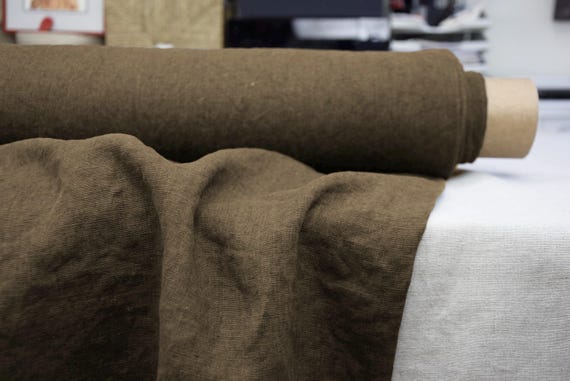 100% Fabric Linen "Gloria Dark Umber Brown", Medium weight 200gsm/6oz, Premium Quality, Creased, Preshrunk, For Sewing Clothes. IN STOCK!