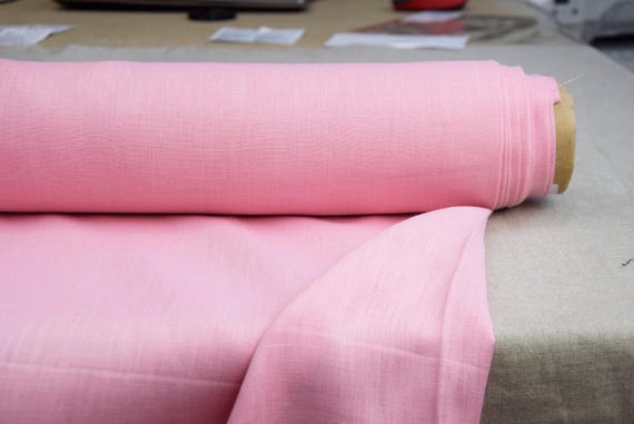 Pure 100% Linen Fabric "Aura Bubblegum Pink". Lightweight 125gsm/3.7oz. Thin Material for Summer. Bright Vivid Eye-Catching Pink. IN STOCK.