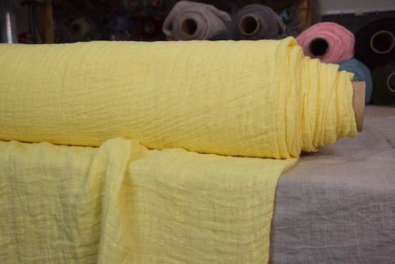 Linen fabric "Pura Vivid Lemon". Thin Semi-Sheer Premium Quality Vivid Bright Yellow 100% Pure Linen Gauze. 110gsm. Out Of Stock.