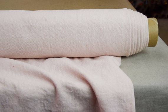 100% Linen Fabric "Ramona Pale Pink", Heavyweight 460gsm(13.6oz/yd2). Pantone 12-1706 Pink Dogwood. Organic Thick For Upholstery. IN STOCK.