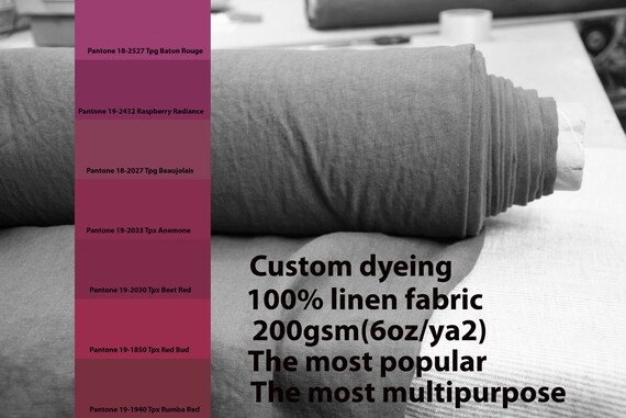 CUSTOM DYEING 100% linen fabric 200gsm (6oz/yd2). Gloria- the most popular linen fabric. Pantone Red Crimson Raspberry color pallette No 13.