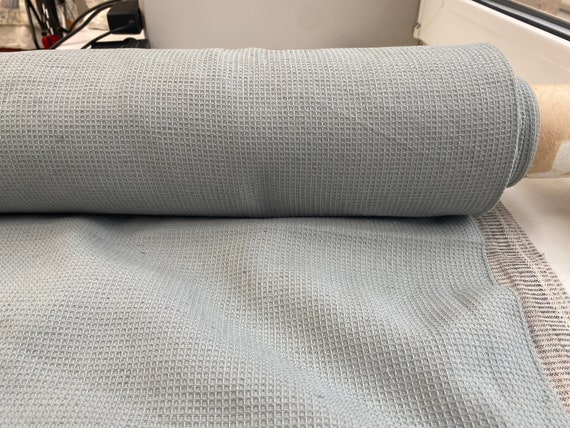 Linen/cotton fabric "Tutella Waffle Greenish-Gray" 200gsm (6oz/yd2). . Soft fabric for Travel Towels. Bath, Kitchen Towels. IN STOCK.