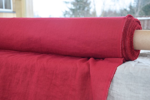 100% Linen Fabric "Gloria Ruby Red" 200gsm (5.90 oz/yd2). Dark red color, ruby undertone. Washed-softened. Commercial sale. WHOLESALE.