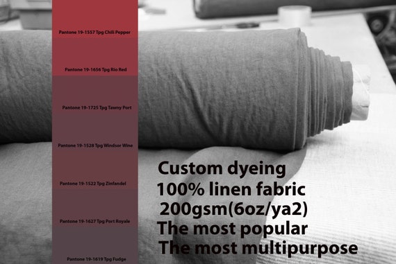 CUSTOM DYEING 100% linen fabric 200gsm (6oz/yd2). Gloria - the most popular linen fabric. Choose color from Pantone dark red pallette No 11.