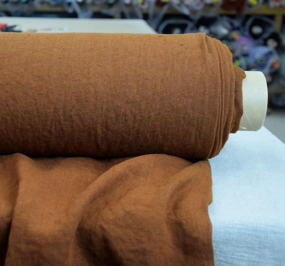 Linen Fabric "Gloria Dark Bronze", Rich Brown with Golden Warmth, 200gsm/6oz, Softened, Luxurious Quality, Stonewashed Texture, IN STOCK!