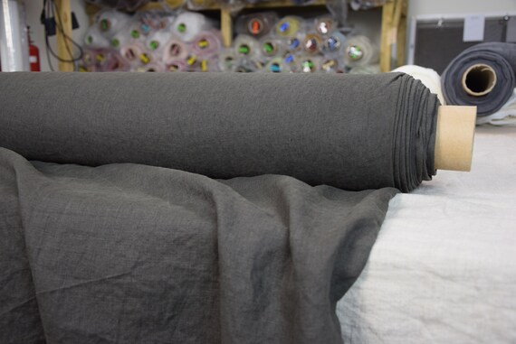 Temporarily OUT OF STOCK. Pure 100% linen fabric Gloria Uniform Green 190gsm. Very dark earthy green-gray. Washed-softened.