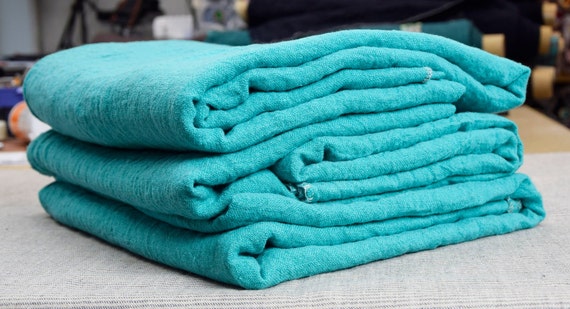 Temporarily OUT OF STOCK. Pure 100% linen fabric Julia Emerald 210gsm(6.20 oz/yd2). Pantone 17-5641 color. Washed soft pre-shrunk organic.